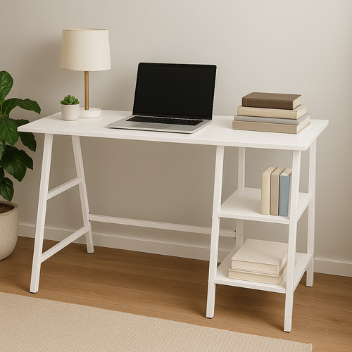 Escritorio Mdf Y Metal Negro Marrón O Blanco Caballetes
