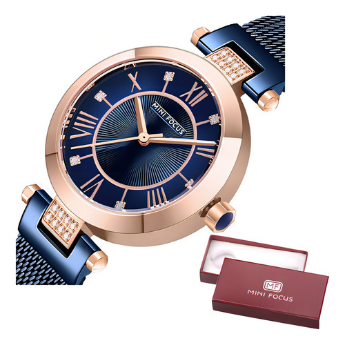 Relojes De Diamantes Elegantes Con Cinturón De Malla Mini Fo Color De La Correa Azul