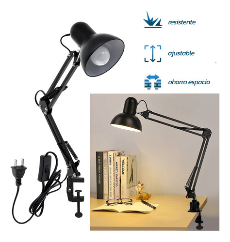 Luminária De Mesa Com Braço Articulado De Metal, Base E