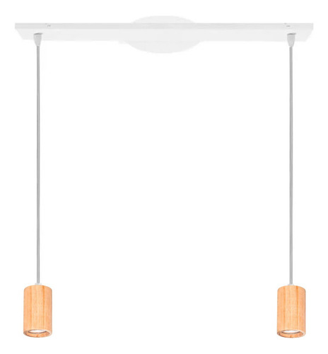 Colgante 2 Luces Cilindro Madera Lampara Techo Deco Gu10 Led Estructura Blanco