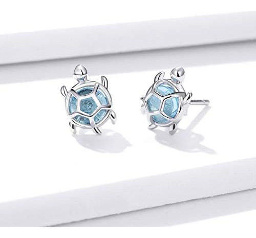 Lindos Pendientes Pequeños De Tortuga De Plata De Ley S925 Y