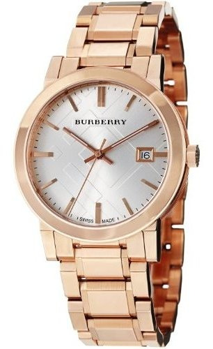 Bu9004 Burberry Hombres Grande Compruebe Rosa Dorado Reloj