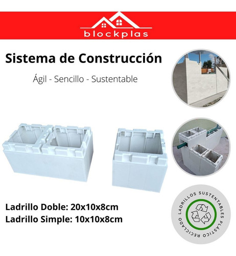 Ladrillo Plástico Reciclado Blanco Blockplas X Mts2