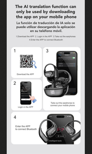 Fones De Ouvido Tradutor Tempo Real Instantâneo +130 Idiomas Cinza