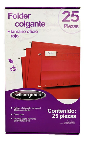 Folder Colgante Wilson Jones Rojo T/oficio 25 Pzs | Envío gratis