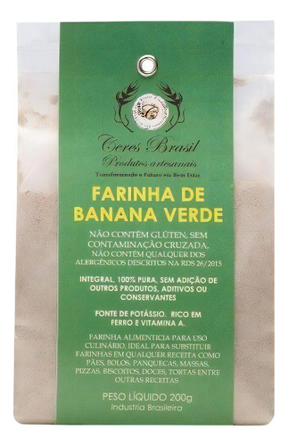 Kit 2x: Farinha De Banana Verde Sem Glúten Ceres 200g