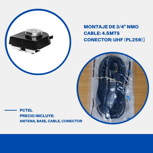 Imagen 2 de 2 de Antena Para Vehiculo Uhf Con Base Cable Y Conector Muf4505
