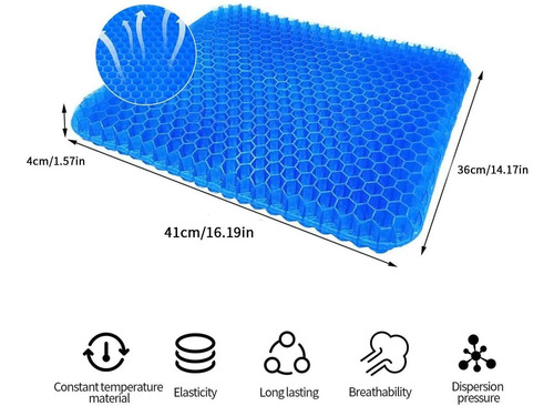 Imagen 4 de 7 de Sunkong Cojin De Asiento De Gel, Doble Grosor Con Funda Anti