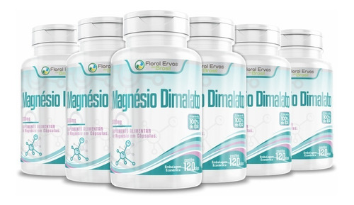 Magnesio Dimalato 500mg 6x 120 Cápsulas Max. 2 Ao Dia Puro Sabor Sem Sabor