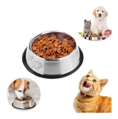 Plato Para Perros Gatos Acero Inox  20cm Antideslizante 