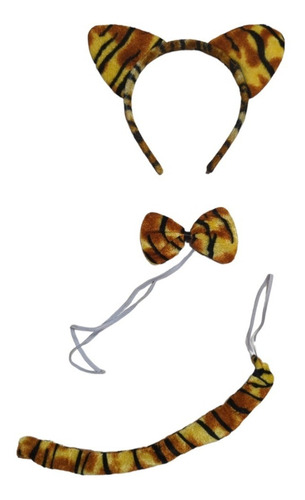 Imagen 1 de 2 de Set Vincha Cola Moño Animal Tigre Disfraz Halloween Cotillon