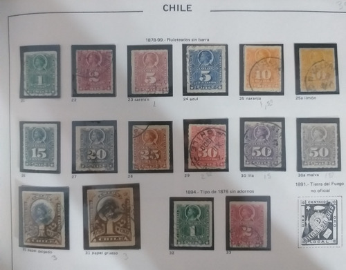 Ch21 Chile Serie Completa Año 1878-99 + 1894 Yvert# 21/33