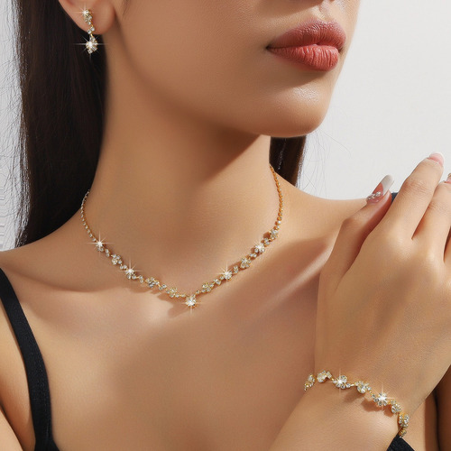 Joyería Juego De Collar Pulsera Pendientes Para Novia Mujer Plateado