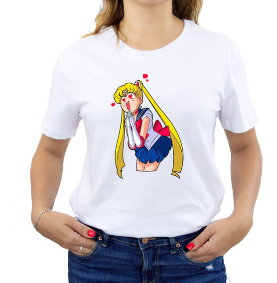 Polera Dama Estampada 100%algodón Sailor Moon Corriendo 394 Polera Dama Estampada 100%algodón Sailor Moon Corriendo 394