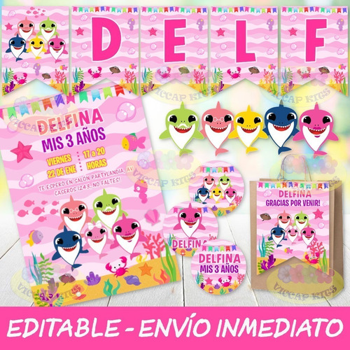 Kit Imprimible Baby Shark Nena Invitaciones Candy Editable