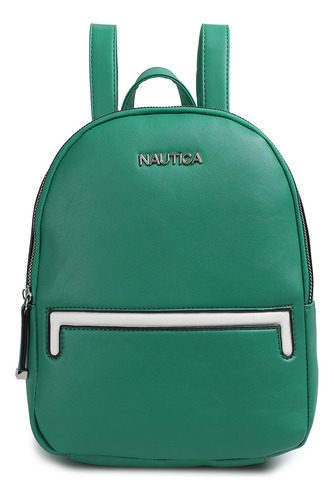Bolsa Nautica Tipo Backpack Interior Amplio Acabado De Los Herrajes Níquel Color Verde Correa De Hombro Al Tono De La Bolsa Diseño De La Tela Liso