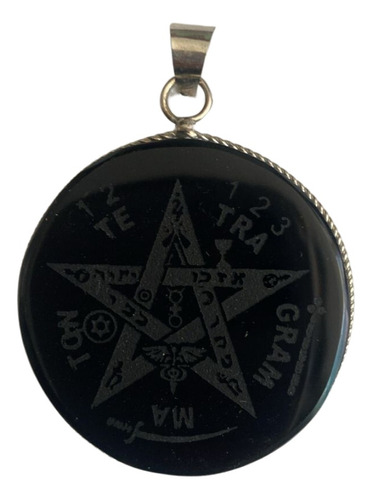 Dije Obsidiana Negra Tetragamaton,grabado,4cm