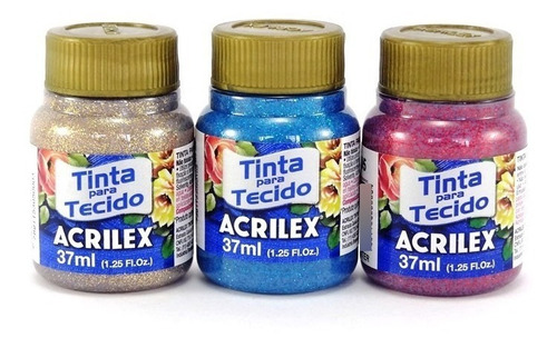 Tinta Tecido Gliter Acrilex 37ml Kit C/3 Cores A Sua Escolha