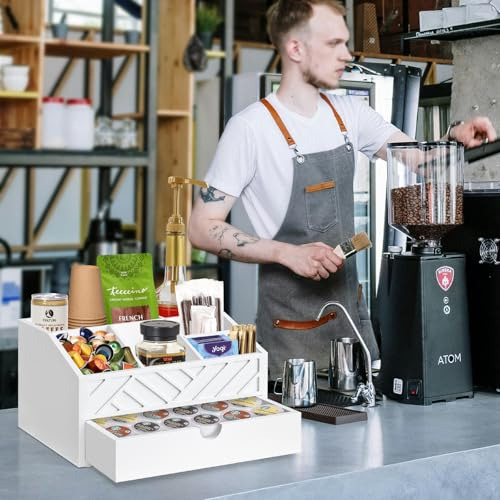 Organizador De Barra De Café Con Cajón De Madera