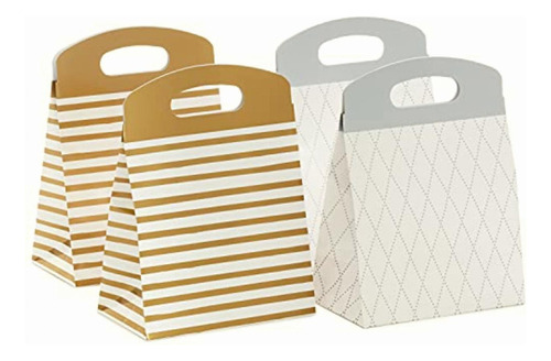 Hallmark Bolsas De Medianas Autosellables Con Asas 4 Color Rayas De Oro, Plata Y Diamantes Blancos