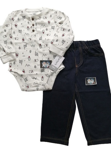 Conjunto Carter's Bebe Niño Mameluco Manga Larga Y Jeans.