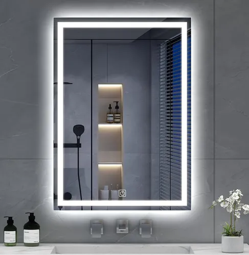 Espejo Luz Led Touch Pared Tocador Baño Vestidor   3 Luces Rectangular Con Marco