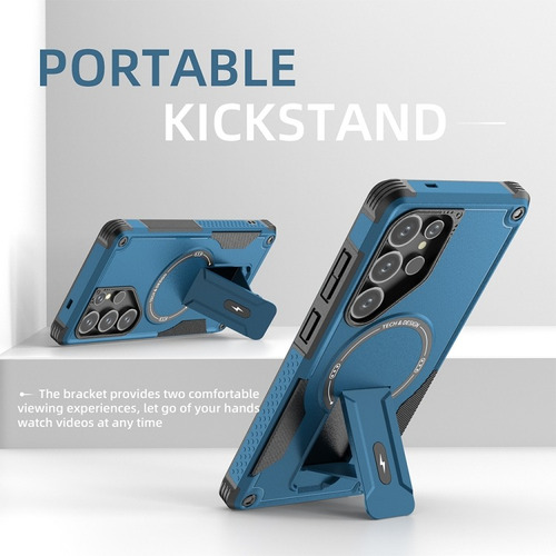 Funda Armor C/ Soporte Correa Antirobo Magsafe Para Samsung Azul S25 Ultra