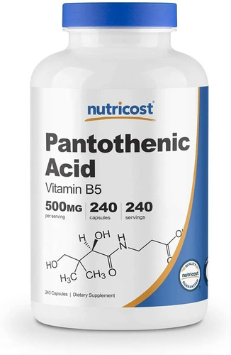Imagen 1 de 1 de Acido Pantotenico Premium Vitamina B5 500mg 240 Caps Eg Z34 Sabor Nd