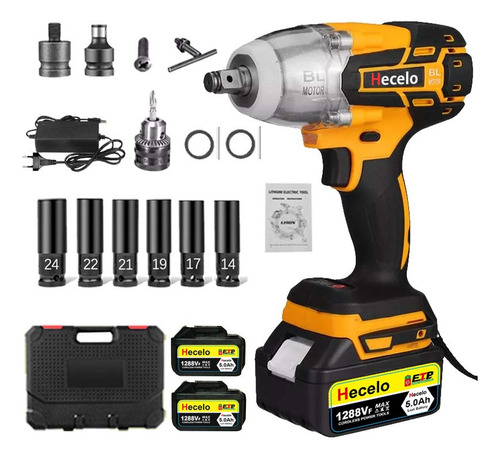 Hecelo MT600N10C2BPA 990n.m Pistola Llave De Impacto Inalámbrico De 2 Batería 1/2 Brushless