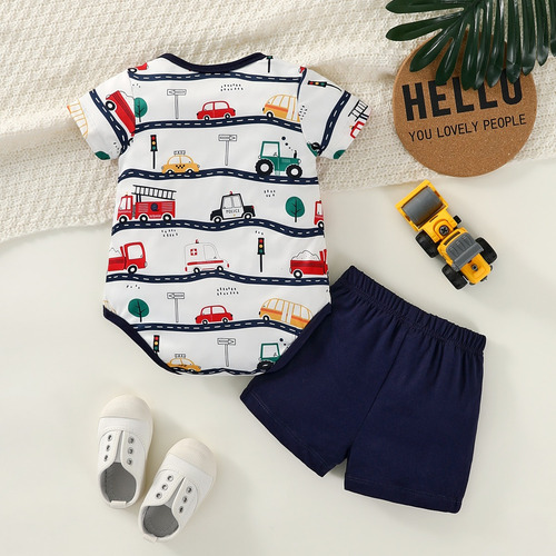 Conjunto De Mameluco Para Bebé Con Estampado De Choches Blanco 0-3 M