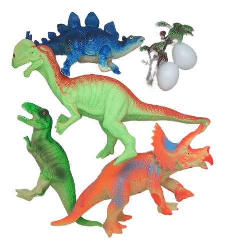 Set De 4 Dinosaurios Surtidos + 2 Huevo + 1 Planta