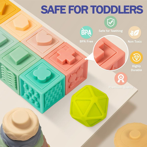 Juguetes Sensoriales Para Bebes 6 A 12 Meses Torre Y Cubos