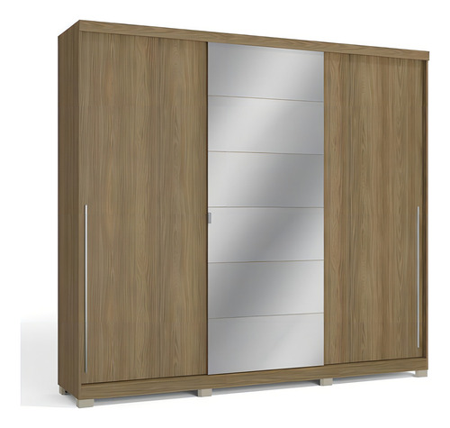 Guarda Roupa Armário Casal 3 Portas Espelho Quarto Marrom