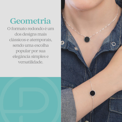 Pulseira Feminina Prata 925 Polida Medalha Atemporal Onix