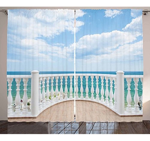 Cortinas Blancas De Ambesonne, Costa Del Mar Del Oceano Di