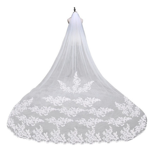 Embroidered Lace Bridal Veil With Hair Comb 3m