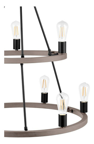 Lampara De Techo 9 Luces Candelabro 2 Niveles Madera Comedor Estructura Café