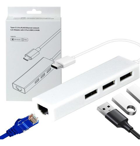 USB-C para hub e adaptador Ethernet Rj45 Otg para laptop