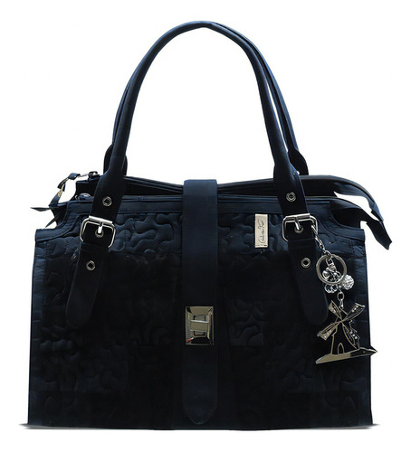 Bolsa Feminina Ombro Nuanda Tansy Patchwork Giulianna Fiori Cor Preto Desenho do tecido Costura