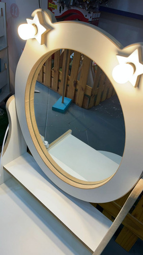 Tocador Grande Con Luces Infantil Madera + Silla Banco Juego