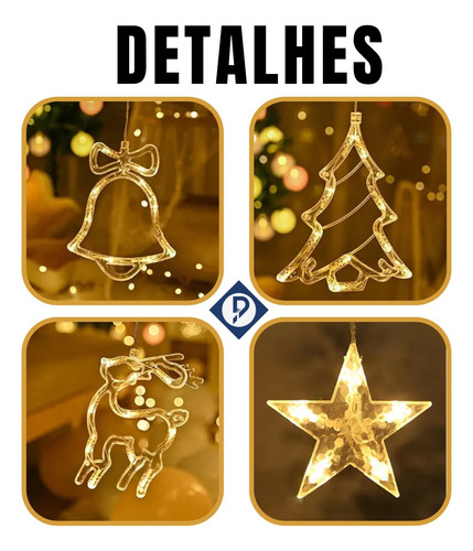 Cascata Símbolos De Natal Com 120 Leds Branco Quente 2,5m