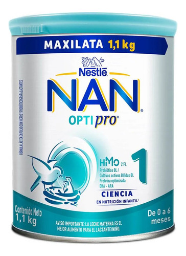 Leche de fórmula en polvo sin TACC Nestlé Nan Optipro 1 en lata de 1 de 1.1kg - 0  a 6 meses