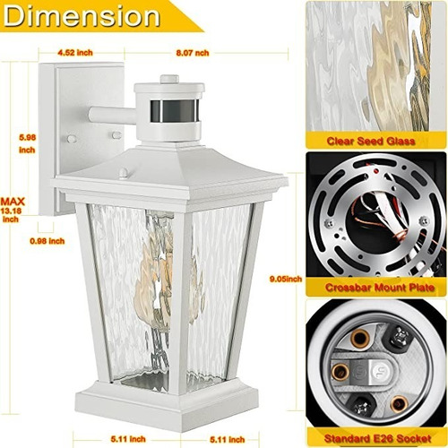 Lámpara Blanca De Exterior Con Sensor De Movimiento Y De Luz