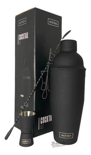 Set De Cocteleria 3 Piezas Schon Cocktail Set Negro Mate