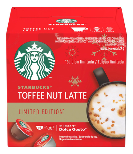 Café com Leite em Cápsula Toffee Nut Latte Starbucks Caixa 127g 12 Unidades