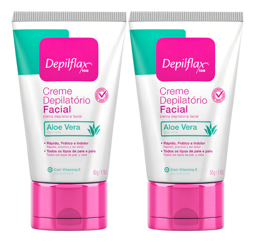 2un Creme Depilatorio Facial 50g Com Aloe Vera Depilflax