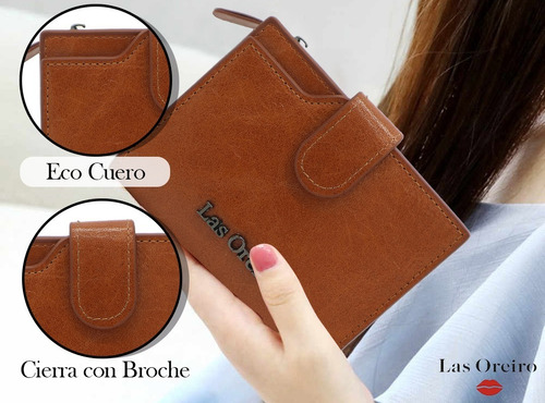 Imagen 3 de 10 de Billetera Monedero Mujer Fichero Las Oreiro Cuero Pu Liviana