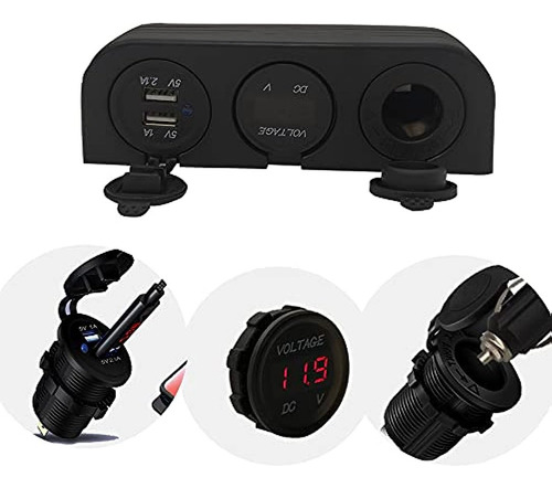 Plugue De Isqueiro 3 Em 1 12/24v Com Voltímetro Para Carro