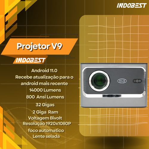Projetor Hy-v9 Wifi 4k 680 Ansi Android 13 Smart 14000 Cor Cinza