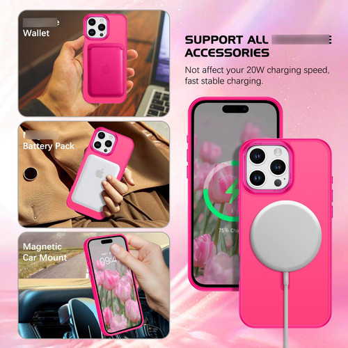 Funda Domaver Para Iphone 16 Pro Max 6.9 Pulgadas Mag Safe Rosa Encendido Nombre Del Diseño
